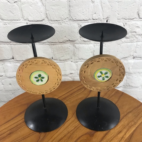 Other - Pair of Candle Holders with Flower Accents